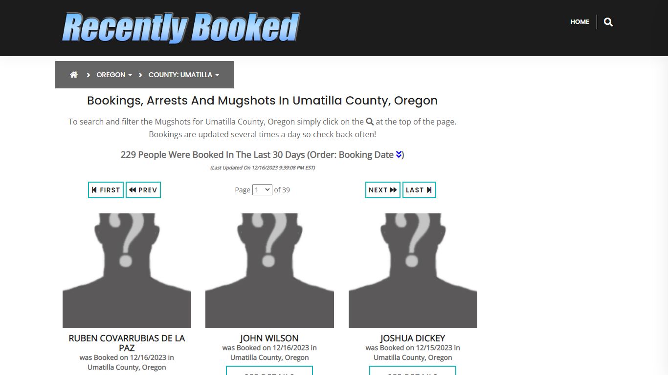 Recent bookings, Arrests, Mugshots in Umatilla County, Oregon